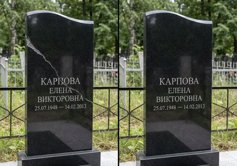 Заделка трещины на чёрном граните: до и после в Перми