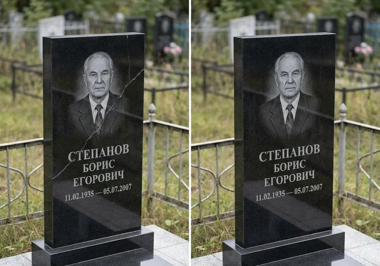 Восстановление надписи и портрета на памятнике: до и после в Перми