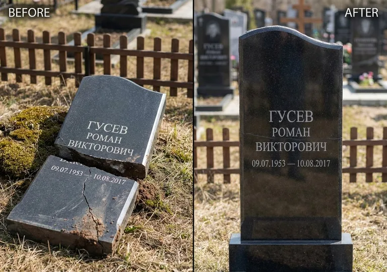 Склейка расколотого памятника: до и после в Перми
