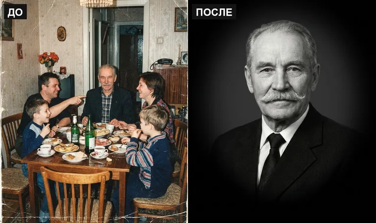 Ретушь фото на памятник — выделение из группового: до и после в Перми