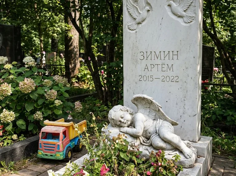 Спящий ангелочек на детском памятнике в Перми