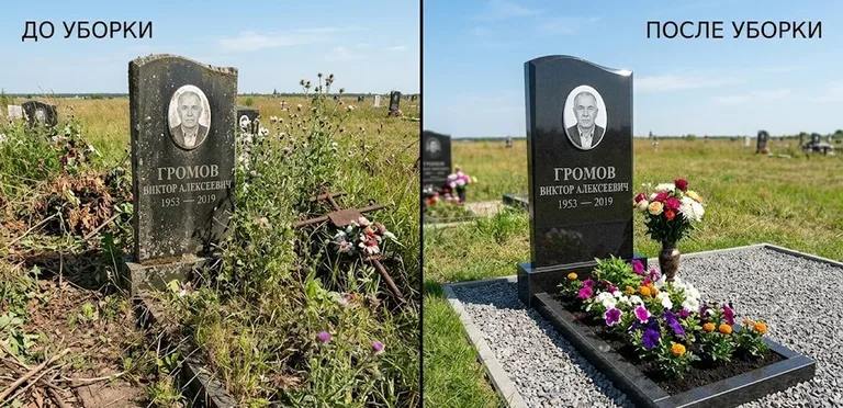 Уборка участка с обелиском до и после в Перми