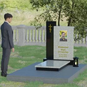 Комбинированный православный памятник с крестом - П006