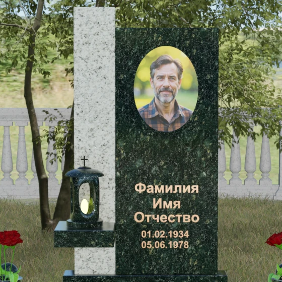 Комбинированный светский вертикальный памятник в Перми, гранит Балтик грин