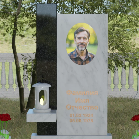 Комбинированный светский вертикальный памятник в Перми, мрамор Тассос