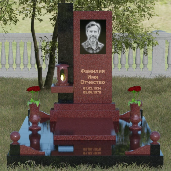 Комбинированный светский вертикальный памятник в Перми, гранит Лезниковский, вид 2