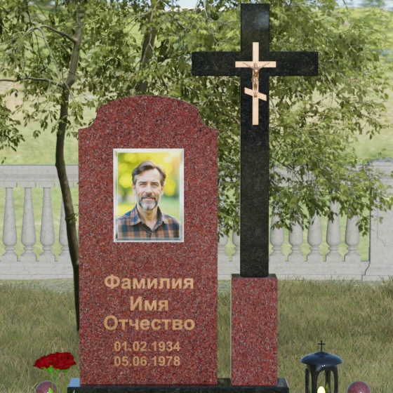 Гранитный православный памятник с крестом в Перми, гранит Лезниковский