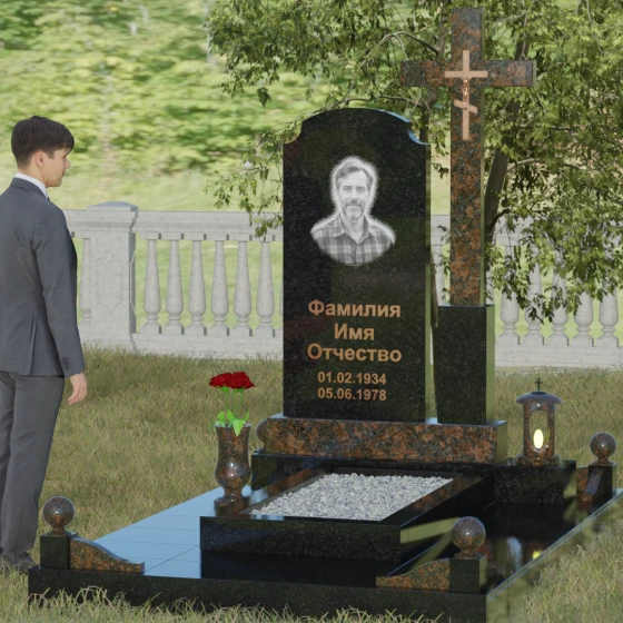 Гранитный православный памятник с крестом в Перми, гранит Габбро-диабаз, вид 4