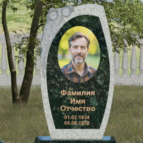 Вертикальный комбинированный светский памятник в Перми, гранит Балтик грин
