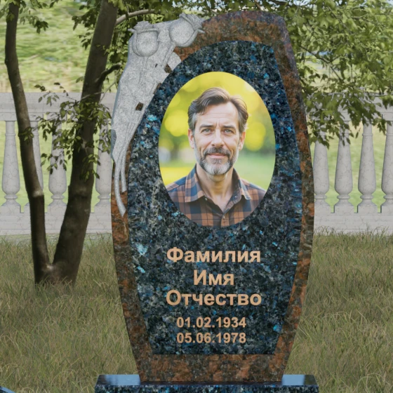 Вертикальный комбинированный светский памятник в Перми, гранит Блю Перл