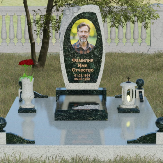 Вертикальный комбинированный светский памятник в Перми, гранит Балтик грин, вид 2