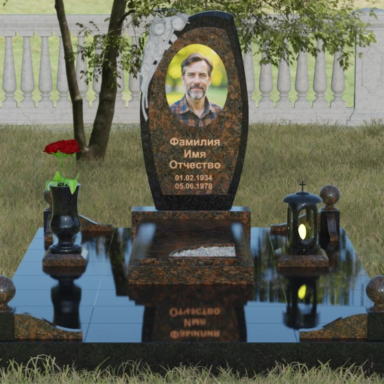 Вертикальный комбинированный светский памятник в Перми, гранит Дымовский, вид 2
