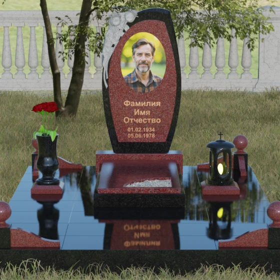Вертикальный комбинированный светский памятник в Перми, гранит Лезниковский, вид 2