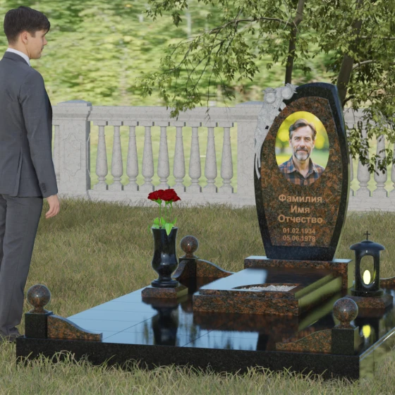 Вертикальный комбинированный светский памятник в Перми, гранит Дымовский, вид 4