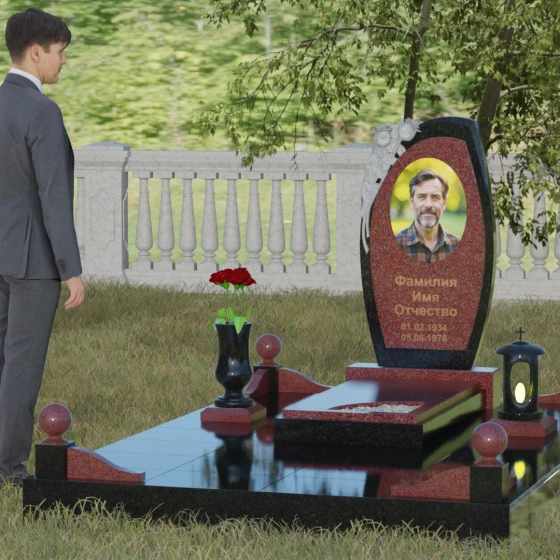Вертикальный комбинированный светский памятник в Перми, гранит Лезниковский, вид 4