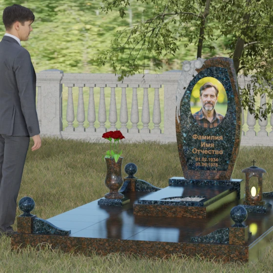 Вертикальный комбинированный светский памятник в Перми, гранит Блю Перл, вид 4