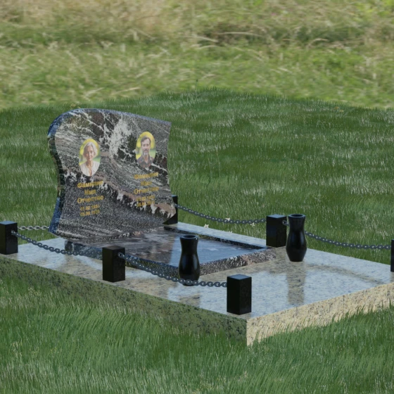 Горизонтальный гранитный памятник для двоих в Казани, гранит амфиболит, вид 5