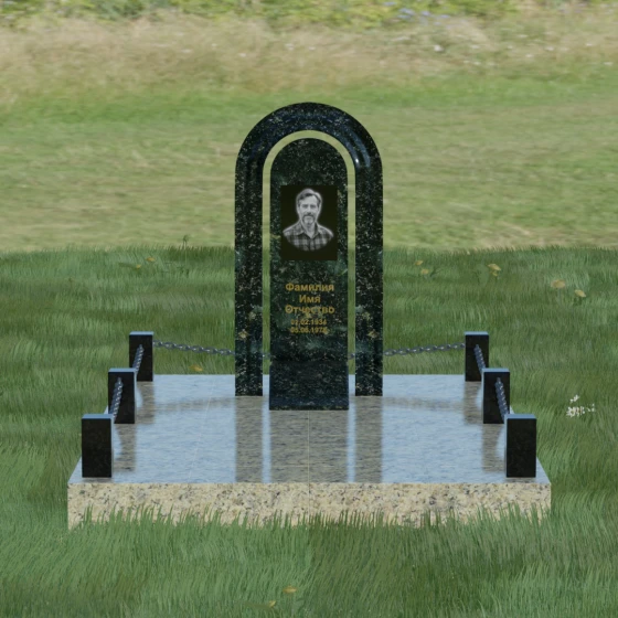Памятник-арка из гранита с зеркальной полировкой, гранит Балтик грин, вид 2