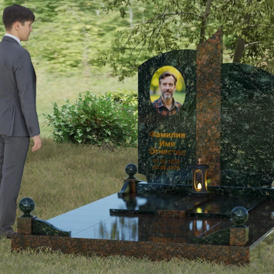 Вертикальный гранитный светский памятник в Перми, гранит Балтик грин, вид 4