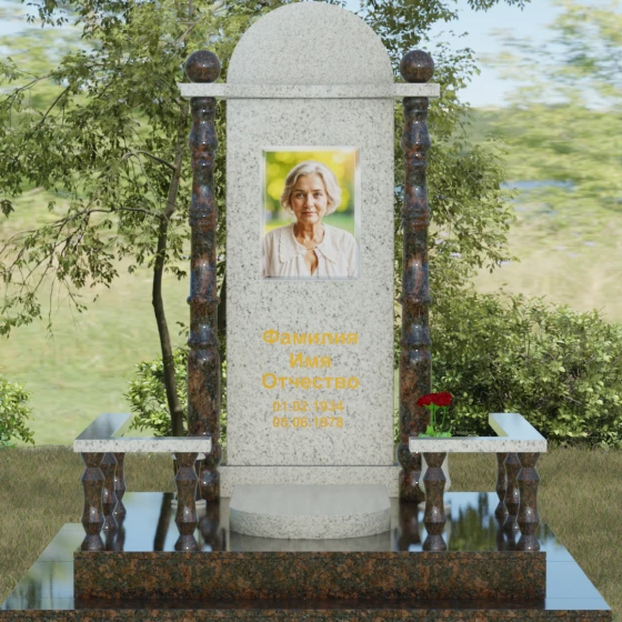 Комбинированный вертикальный памятник в Барнауле, гранит Мансуровский, вид 2