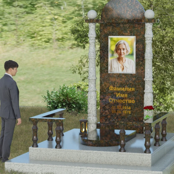 Комбинированный вертикальный памятник в Барнауле, гранит Дымовский, вид 4