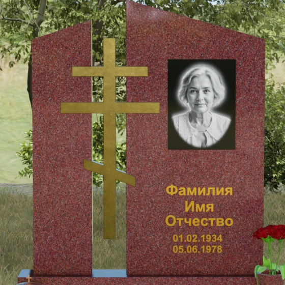 Комбинированный православный памятник с крестом в Перми, гранит Лезниковский