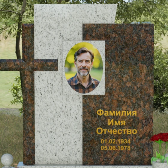 Комбинированный православный памятник с крестом в Барнауле, гранит Мансуровский