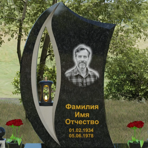 Вертикальный гранитный памятник светский в Красноярске, гранит Габбро-диабаз