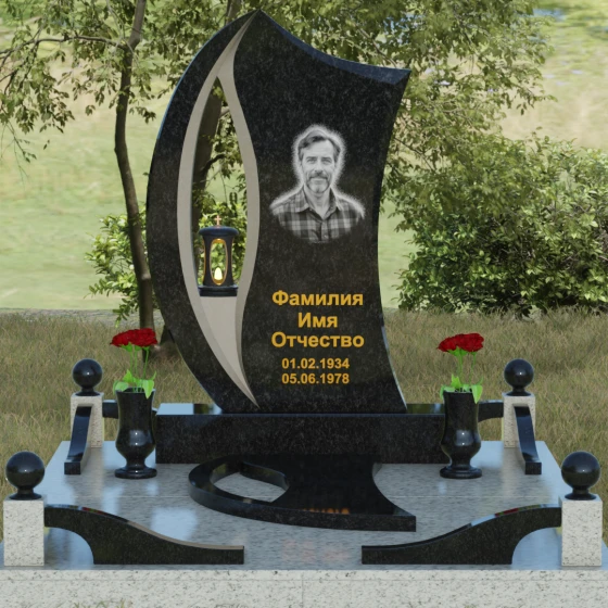 Вертикальный гранитный памятник светский в Красноярске, гранит Габбро-диабаз, вид 2