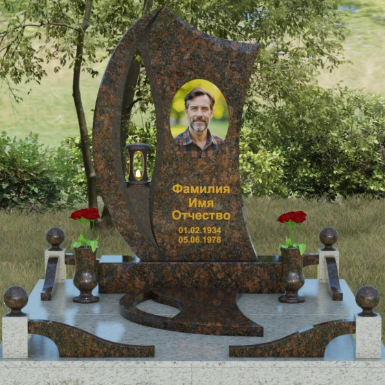 Вертикальный гранитный памятник светский в Красноярске, гранит Дымовский, вид 2