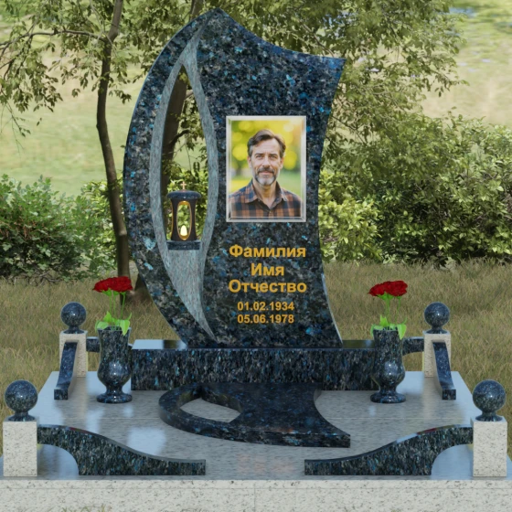 Вертикальный гранитный памятник светский в Красноярске, гранит Блю Перл, вид 2