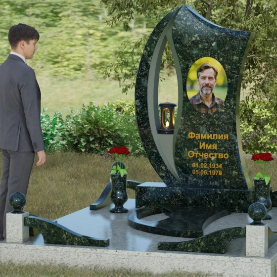 Вертикальный гранитный памятник светский в Красноярске, гранит Балтик грин, вид 4
