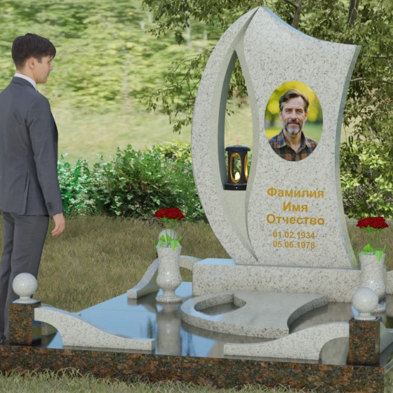 Вертикальный гранитный памятник светский в Красноярске, гранит Мансуровский, вид 4