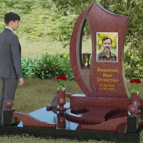 Вертикальный гранитный памятник светский в Красноярске, гранит Лезниковский, вид 4