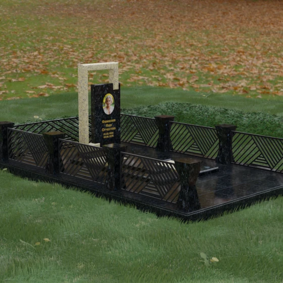 Комбинированный вертикальный памятник в Перми, гранит Блю Перл, вид 5