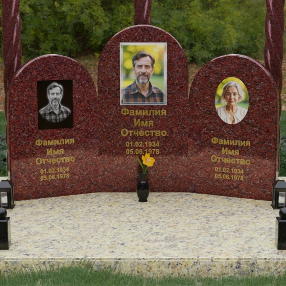 Комбинированный памятник для троих в Перми, гранит Лезниковский