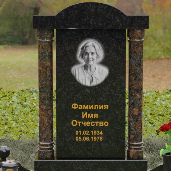Светский комбинированный вертикальный памятник в Ульяновске, гранит Габбро-диабаз