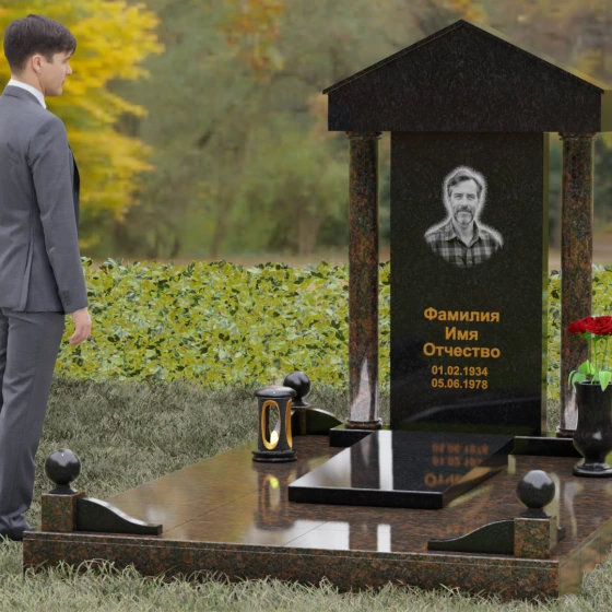 Вертикальный светский комбинированный памятник в Перми, гранит Габбро-диабаз, вид 4