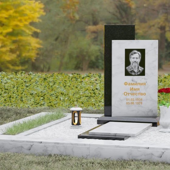 Памятник вертикальный из гранита в Волгограде, мрамор Тассос, вид 4