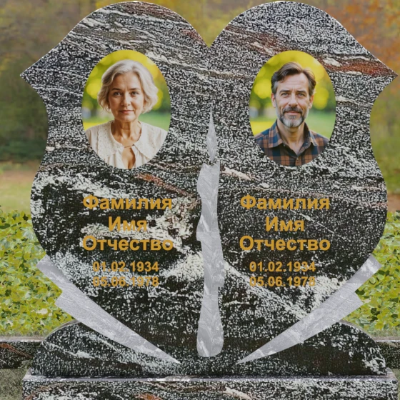 Горизонтальный гранитный памятник на двоих в Воронеже, гранит амфиболит