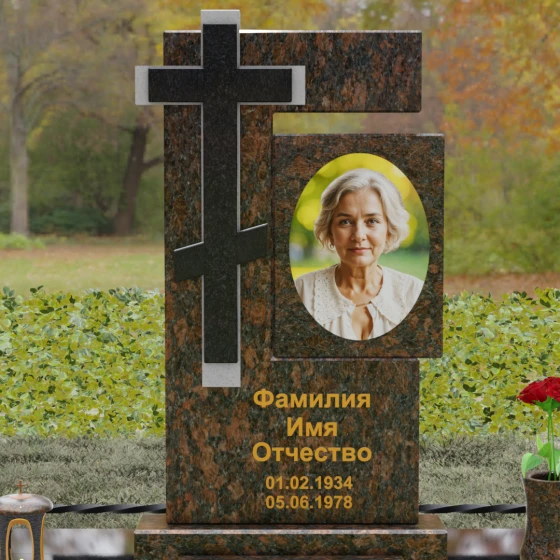Православный вертикальный комбинированный памятник в Перми, гранит Дымовский