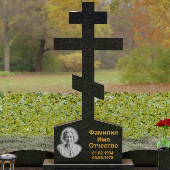 Вертикальный Гранитный памятник с крестом в Перми, гранит Габбро-диабаз