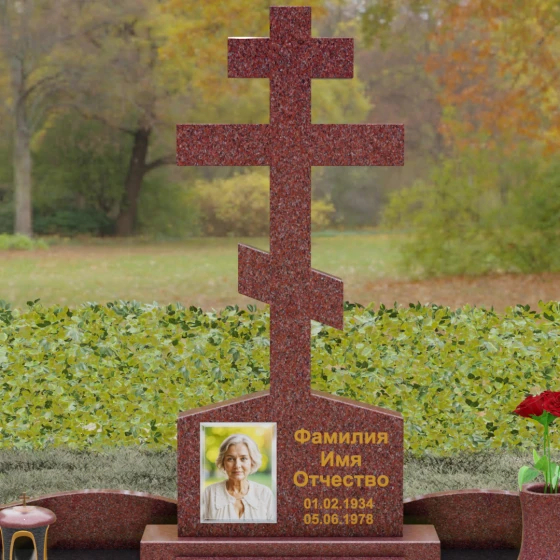 Вертикальный Гранитный памятник с крестом в Перми, гранит Лезниковский