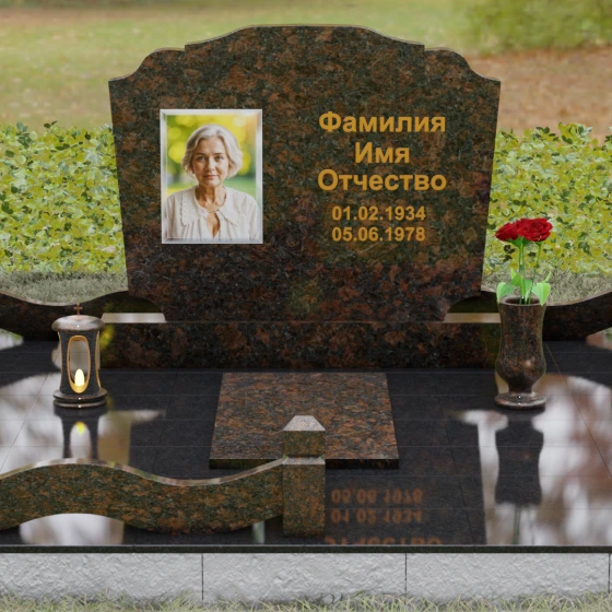 Горизонтальный Гранитный памятник для одного в Перми, гранит Дымовский, вид 2