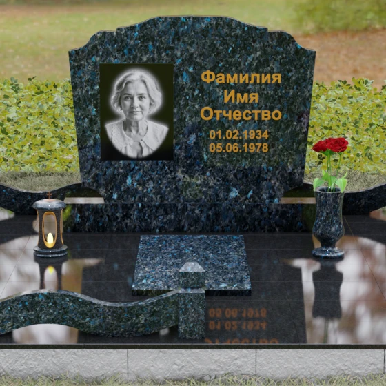 Горизонтальный Гранитный памятник для одного в Перми, гранит Блю Перл, вид 2