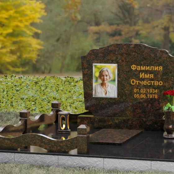 Горизонтальный Гранитный памятник для одного в Перми, гранит Дымовский, вид 4