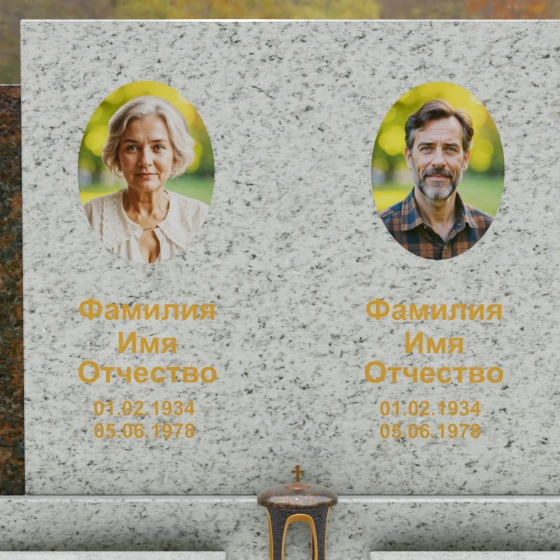 Комбинированный горизонтальный памятник для двоих в Перми, гранит Мансуровский