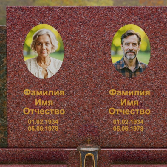 Комбинированный горизонтальный памятник для двоих в Перми, гранит Лезниковский