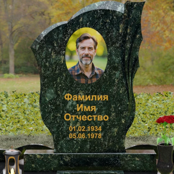 Гранитный вертикальный памятник светский в Перми, гранит Балтик грин