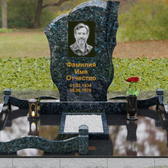 Гранитный вертикальный памятник светский в Перми, гранит Блю Перл, вид 2